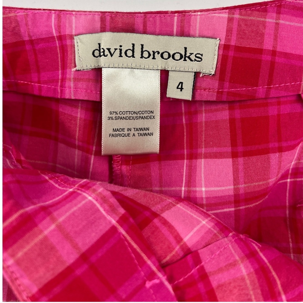David Brooks Pink Plaid Crop Pants Size 4 Stretch Coastal Preppy Golf Resort - Picture 3 of 7